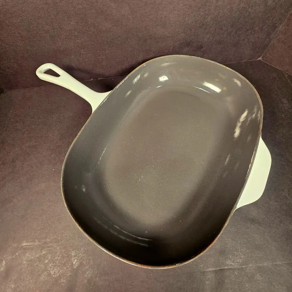 Vintage Le Creuset Oval 40 Skillet White Enameled Cast Iron 12.5